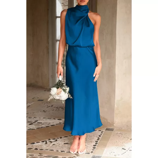 imagePRETTYGARDEN Womens 2023 Summer Satin Dress Elegant Sleeveless Mock Neck Cocktail Party Maxi DressesNavy