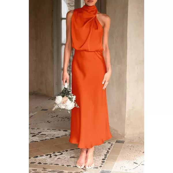 imagePRETTYGARDEN Womens 2023 Summer Satin Dress Elegant Sleeveless Mock Neck Cocktail Party Maxi DressesOrange