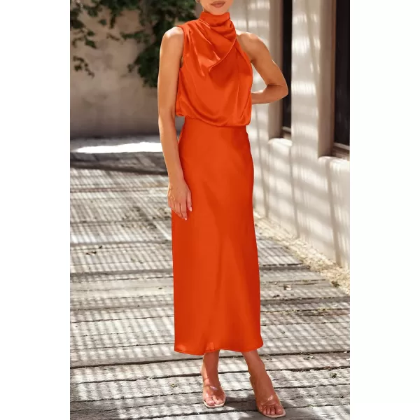 imagePRETTYGARDEN Womens 2023 Summer Satin Dress Elegant Sleeveless Mock Neck Cocktail Party Maxi DressesOrange