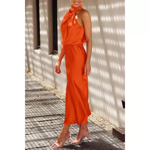 imagePRETTYGARDEN Womens 2023 Summer Satin Dress Elegant Sleeveless Mock Neck Cocktail Party Maxi DressesOrange