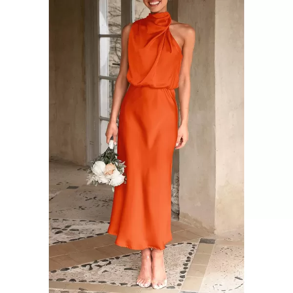 imagePRETTYGARDEN Womens 2023 Summer Satin Dress Elegant Sleeveless Mock Neck Cocktail Party Maxi DressesOrange