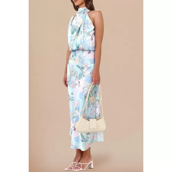 imagePRETTYGARDEN Womens 2023 Summer Satin Dress Elegant Sleeveless Mock Neck Cocktail Party Maxi DressesPrint Blue