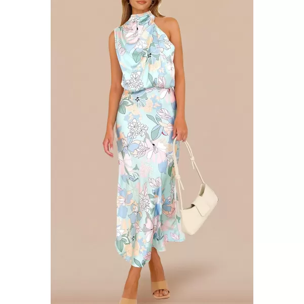 imagePRETTYGARDEN Womens 2023 Summer Satin Dress Elegant Sleeveless Mock Neck Cocktail Party Maxi DressesPrint Blue