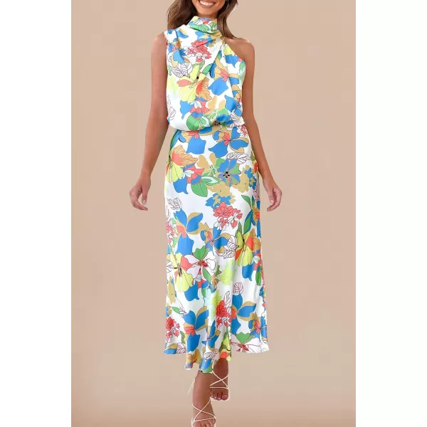 imagePRETTYGARDEN Womens 2023 Summer Satin Dress Elegant Sleeveless Mock Neck Cocktail Party Maxi DressesPrint Multicolored