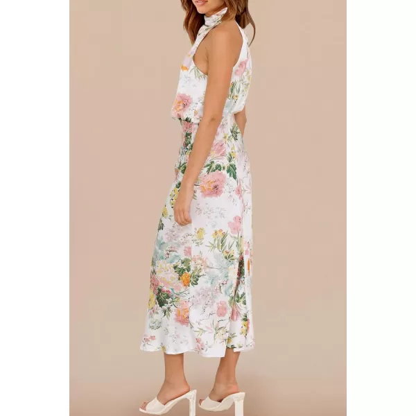 imagePRETTYGARDEN Womens 2023 Summer Satin Dress Elegant Sleeveless Mock Neck Cocktail Party Maxi DressesPrint White
