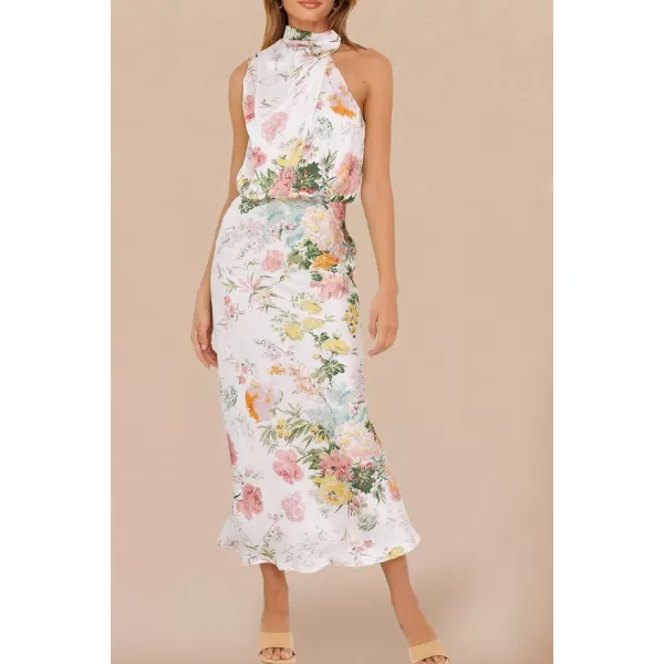 imagePRETTYGARDEN Womens 2023 Summer Satin Dress Elegant Sleeveless Mock Neck Cocktail Party Maxi DressesPrint White