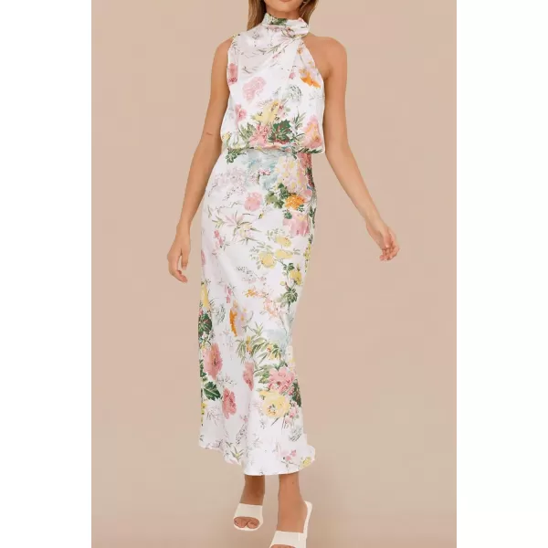 imagePRETTYGARDEN Womens 2023 Summer Satin Dress Elegant Sleeveless Mock Neck Cocktail Party Maxi DressesPrint White