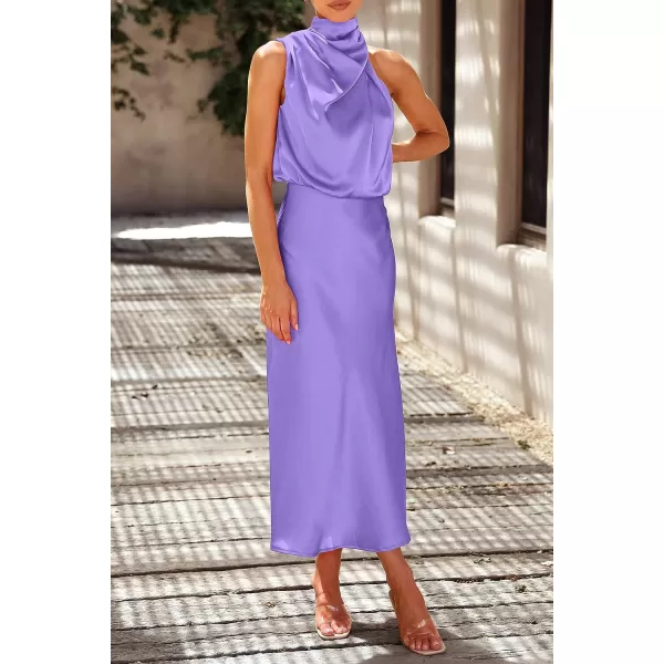 imagePRETTYGARDEN Womens 2023 Summer Satin Dress Elegant Sleeveless Mock Neck Cocktail Party Maxi DressesPurple