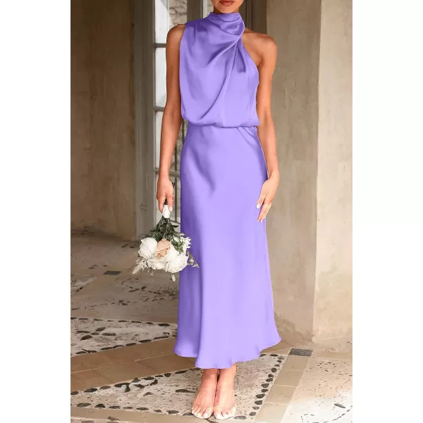 imagePRETTYGARDEN Womens 2023 Summer Satin Dress Elegant Sleeveless Mock Neck Cocktail Party Maxi DressesPurple