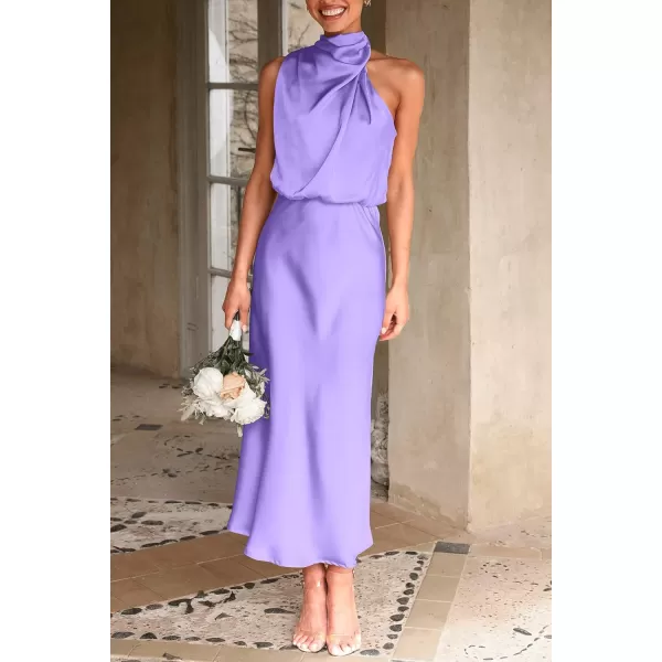 imagePRETTYGARDEN Womens 2023 Summer Satin Dress Elegant Sleeveless Mock Neck Cocktail Party Maxi DressesPurple