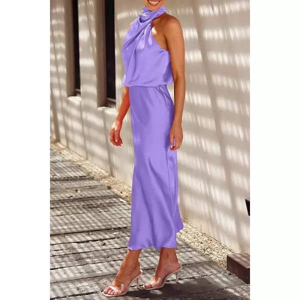 imagePRETTYGARDEN Womens 2023 Summer Satin Dress Elegant Sleeveless Mock Neck Cocktail Party Maxi DressesPurple
