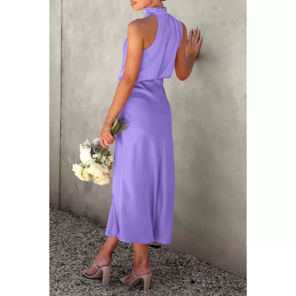 imagePRETTYGARDEN Womens 2023 Summer Satin Dress Elegant Sleeveless Mock Neck Cocktail Party Maxi DressesPurple