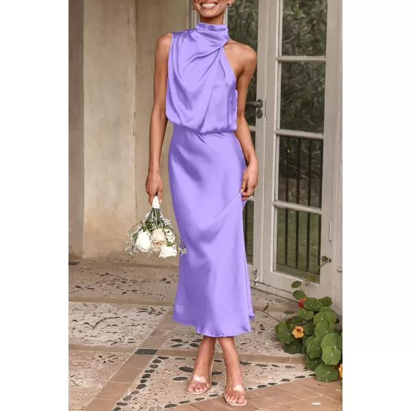 imagePRETTYGARDEN Womens 2023 Summer Satin Dress Elegant Sleeveless Mock Neck Cocktail Party Maxi DressesPurple