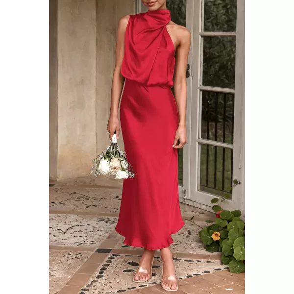 imagePRETTYGARDEN Womens 2023 Summer Satin Dress Elegant Sleeveless Mock Neck Cocktail Party Maxi DressesRed