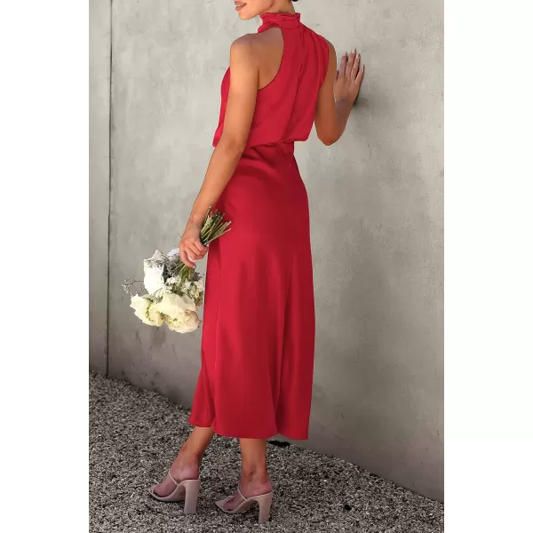 imagePRETTYGARDEN Womens 2023 Summer Satin Dress Elegant Sleeveless Mock Neck Cocktail Party Maxi DressesRed