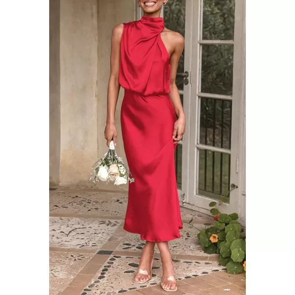 imagePRETTYGARDEN Womens 2023 Summer Satin Dress Elegant Sleeveless Mock Neck Cocktail Party Maxi DressesRed