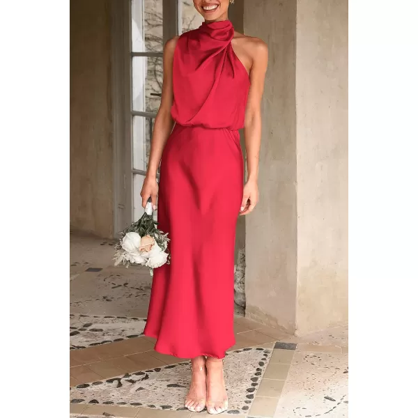 imagePRETTYGARDEN Womens 2023 Summer Satin Dress Elegant Sleeveless Mock Neck Cocktail Party Maxi DressesRed