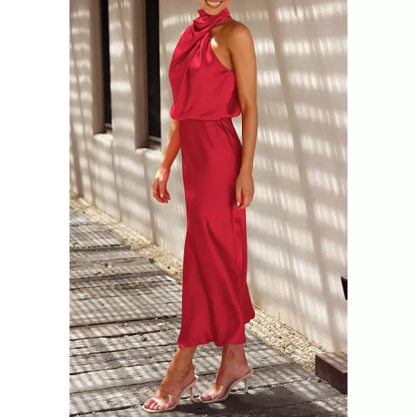 imagePRETTYGARDEN Womens 2023 Summer Satin Dress Elegant Sleeveless Mock Neck Cocktail Party Maxi DressesRed