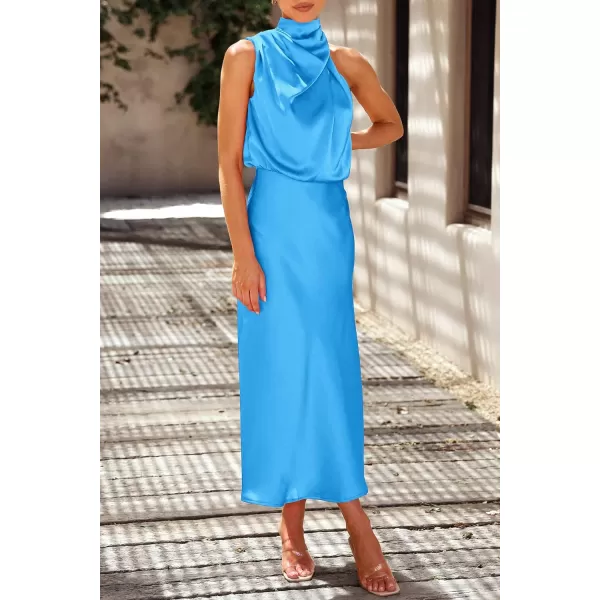imagePRETTYGARDEN Womens 2023 Summer Satin Dress Elegant Sleeveless Mock Neck Cocktail Party Maxi DressesSky Blue