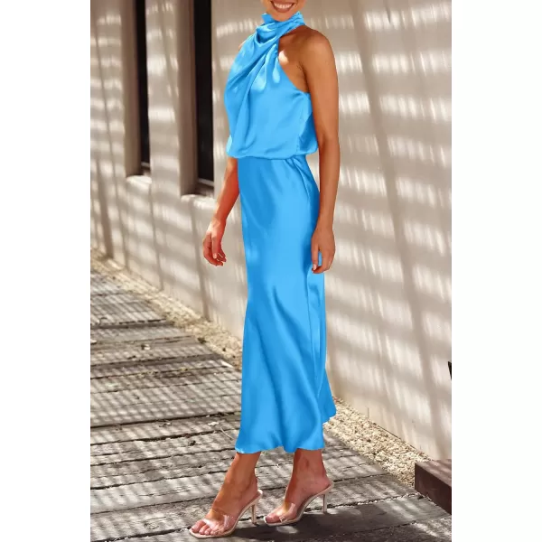 imagePRETTYGARDEN Womens 2023 Summer Satin Dress Elegant Sleeveless Mock Neck Cocktail Party Maxi DressesSky Blue