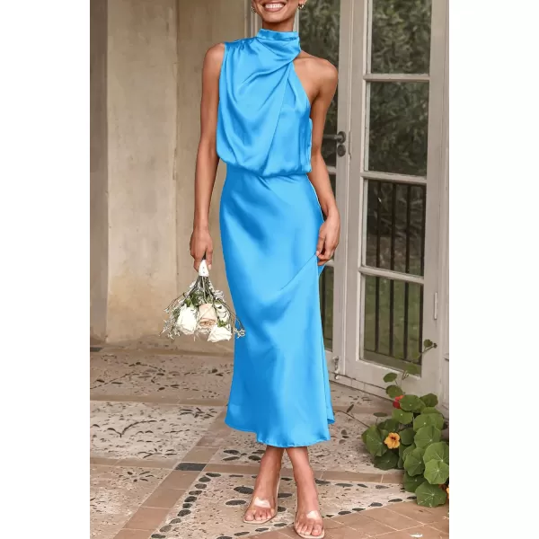 imagePRETTYGARDEN Womens 2023 Summer Satin Dress Elegant Sleeveless Mock Neck Cocktail Party Maxi DressesSky Blue