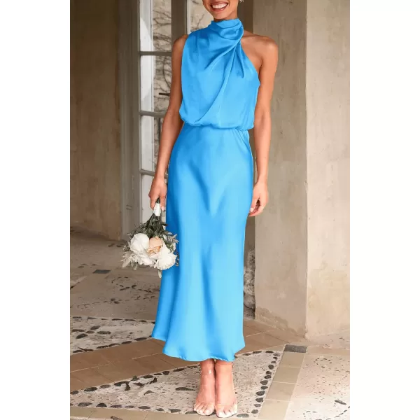 imagePRETTYGARDEN Womens 2023 Summer Satin Dress Elegant Sleeveless Mock Neck Cocktail Party Maxi DressesSky Blue