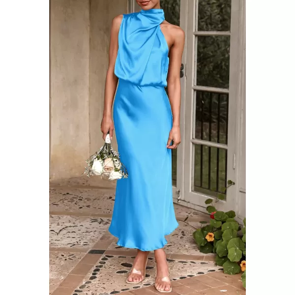 imagePRETTYGARDEN Womens 2023 Summer Satin Dress Elegant Sleeveless Mock Neck Cocktail Party Maxi DressesSky Blue