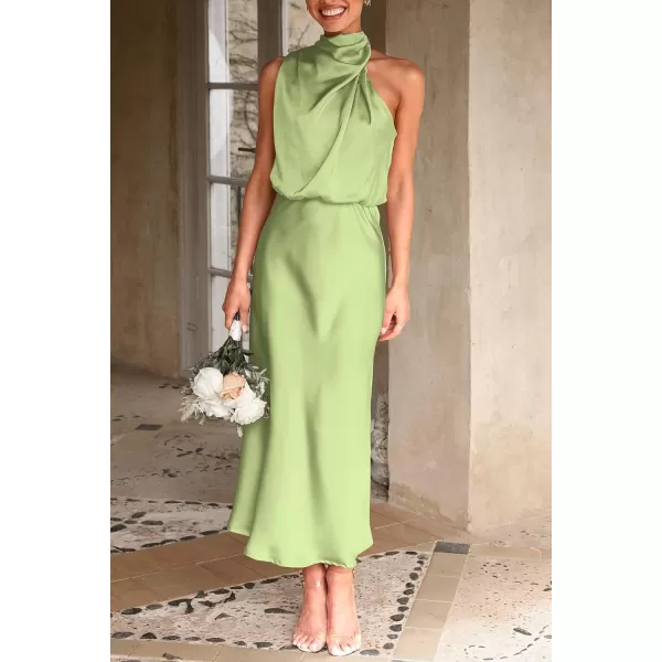 imagePRETTYGARDEN Womens 2023 Summer Satin Dress Elegant Sleeveless Mock Neck Cocktail Party Maxi DressesTender Green