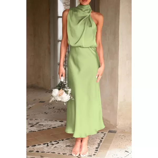 imagePRETTYGARDEN Womens 2023 Summer Satin Dress Elegant Sleeveless Mock Neck Cocktail Party Maxi DressesTender Green