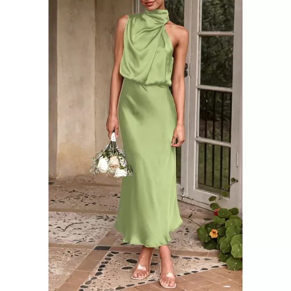 imagePRETTYGARDEN Womens 2023 Summer Satin Dress Elegant Sleeveless Mock Neck Cocktail Party Maxi DressesTender Green