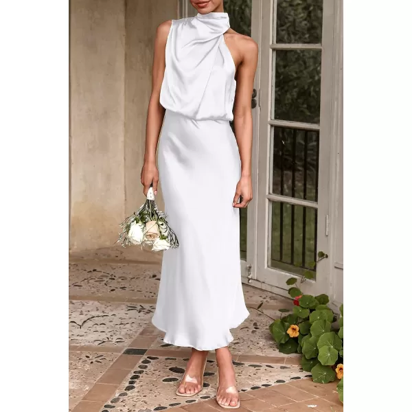 imagePRETTYGARDEN Womens 2023 Summer Satin Dress Elegant Sleeveless Mock Neck Cocktail Party Maxi DressesWhite