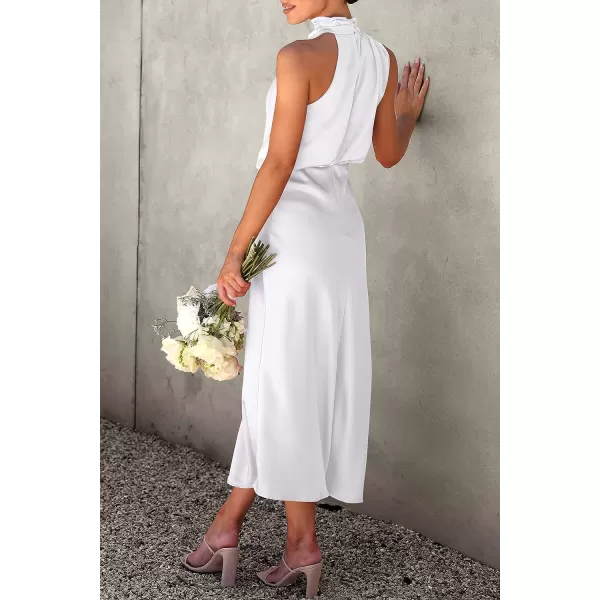imagePRETTYGARDEN Womens 2023 Summer Satin Dress Elegant Sleeveless Mock Neck Cocktail Party Maxi DressesWhite