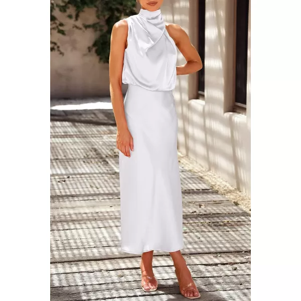 imagePRETTYGARDEN Womens 2023 Summer Satin Dress Elegant Sleeveless Mock Neck Cocktail Party Maxi DressesWhite