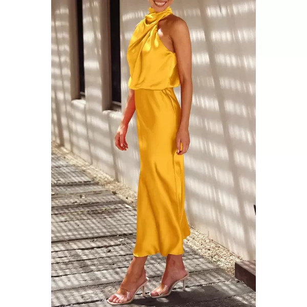 imagePRETTYGARDEN Womens 2023 Summer Satin Dress Elegant Sleeveless Mock Neck Cocktail Party Maxi DressesYellow