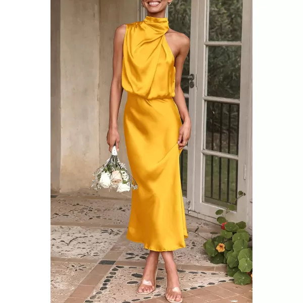 imagePRETTYGARDEN Womens 2023 Summer Satin Dress Elegant Sleeveless Mock Neck Cocktail Party Maxi DressesYellow