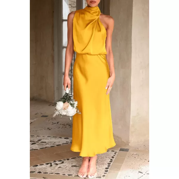 imagePRETTYGARDEN Womens 2023 Summer Satin Dress Elegant Sleeveless Mock Neck Cocktail Party Maxi DressesYellow