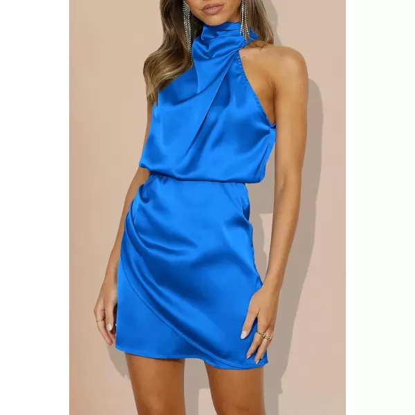imagePRETTYGARDEN Womens 2023 Summer Satin Dress Sleeveless Mock Neck Short Formal Cocktail Party DressesBrilliant Blue