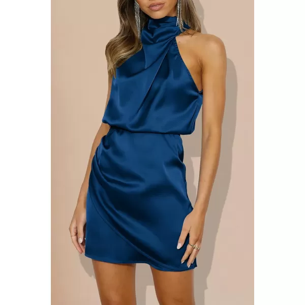 imagePRETTYGARDEN Womens 2023 Summer Satin Dress Sleeveless Mock Neck Short Formal Cocktail Party DressesDark Blue