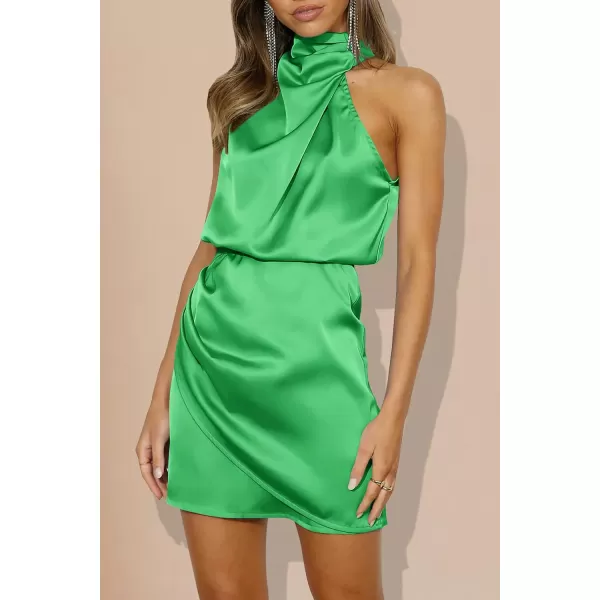 imagePRETTYGARDEN Womens 2023 Summer Satin Dress Sleeveless Mock Neck Short Formal Cocktail Party DressesGrass Green