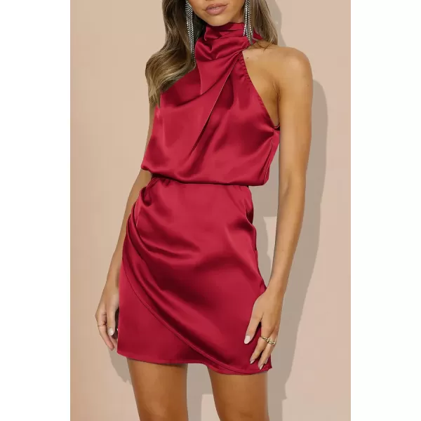 imagePRETTYGARDEN Womens 2023 Summer Satin Dress Sleeveless Mock Neck Short Formal Cocktail Party DressesRed