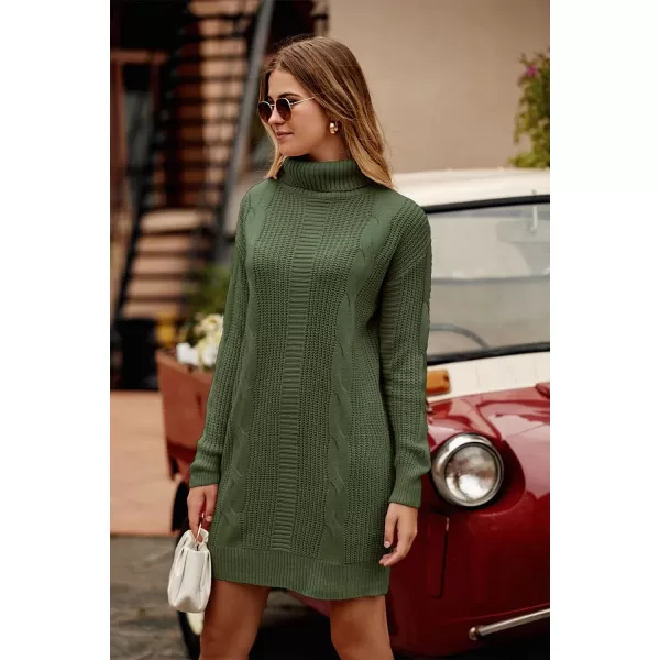 imagePRETTYGARDEN Womens 2023 Turtleneck Pullover Sweaters Casual Long Sleeve Plain Winter Knit Sweater DressArmy Green