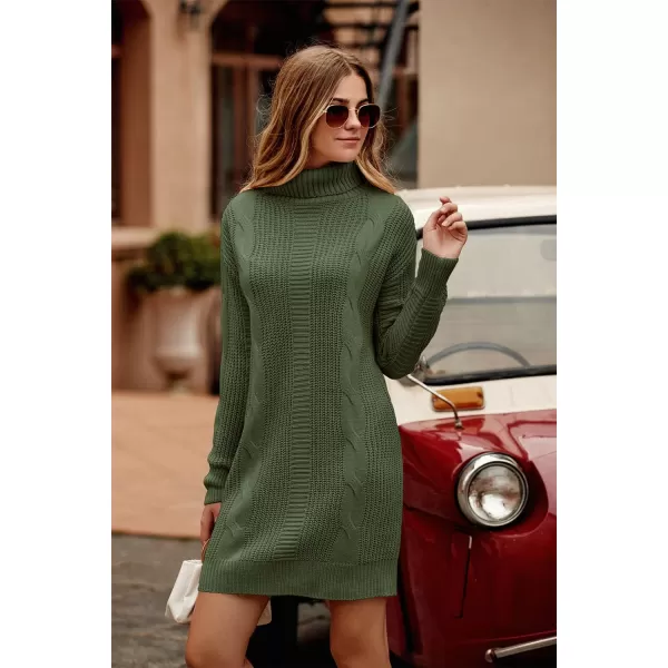imagePRETTYGARDEN Womens 2023 Turtleneck Pullover Sweaters Casual Long Sleeve Plain Winter Knit Sweater DressArmy Green