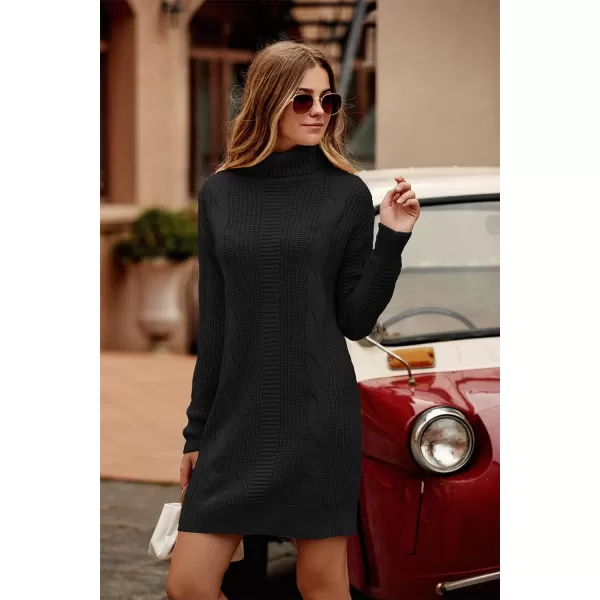 imagePRETTYGARDEN Womens 2023 Turtleneck Pullover Sweaters Casual Long Sleeve Plain Winter Knit Sweater DressBlack