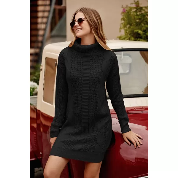 imagePRETTYGARDEN Womens 2023 Turtleneck Pullover Sweaters Casual Long Sleeve Plain Winter Knit Sweater DressBlack