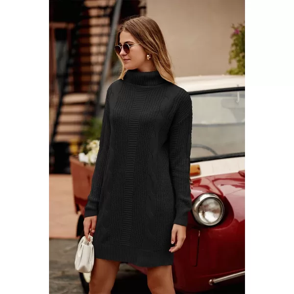 imagePRETTYGARDEN Womens 2023 Turtleneck Pullover Sweaters Casual Long Sleeve Plain Winter Knit Sweater DressBlack