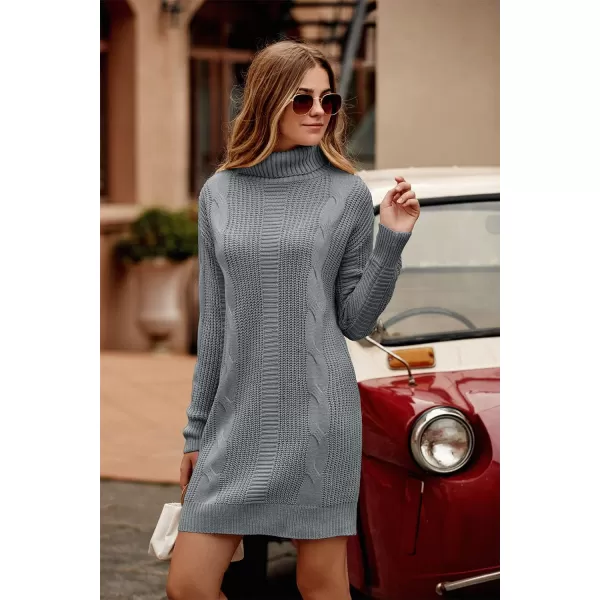 imagePRETTYGARDEN Womens 2023 Turtleneck Pullover Sweaters Casual Long Sleeve Plain Winter Knit Sweater DressDark Grey