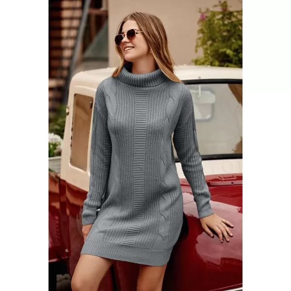 imagePRETTYGARDEN Womens 2023 Turtleneck Pullover Sweaters Casual Long Sleeve Plain Winter Knit Sweater DressDark Grey