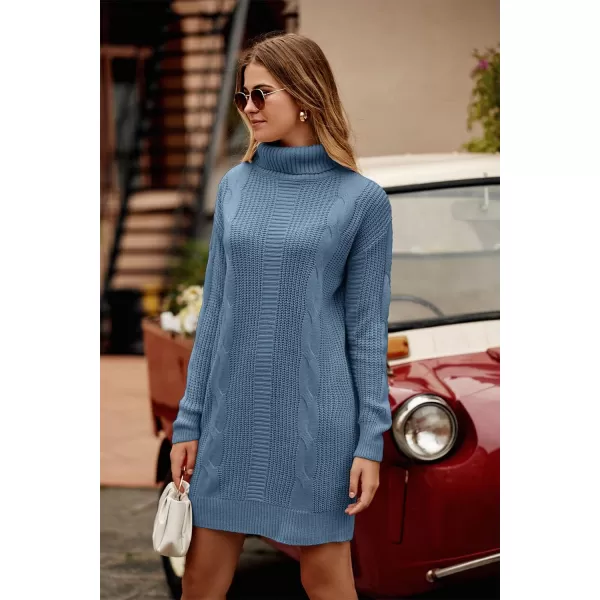 imagePRETTYGARDEN Womens 2023 Turtleneck Pullover Sweaters Casual Long Sleeve Plain Winter Knit Sweater DressGrey Blue