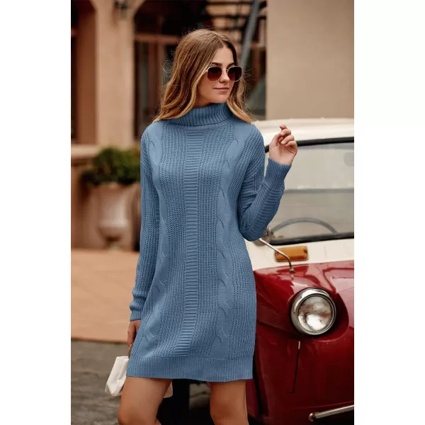imagePRETTYGARDEN Womens 2023 Turtleneck Pullover Sweaters Casual Long Sleeve Plain Winter Knit Sweater DressGrey Blue