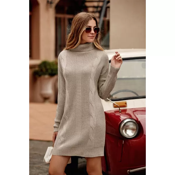 imagePRETTYGARDEN Womens 2023 Turtleneck Pullover Sweaters Casual Long Sleeve Plain Winter Knit Sweater DressLight Khaki